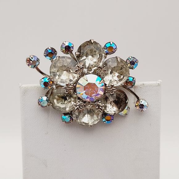 Vintage 1950s Judy Lee Style Rhinestone Silver Tone Brooch - Picture 4 of 8